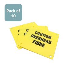 Label 'Caution Overhead Fibre' for Poles - Pack of 10