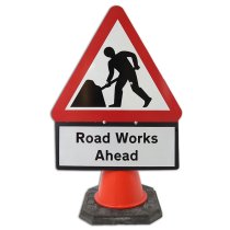 Men At Work Cone Sign 750mm "Road Works Ahead"