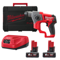 Milwaukee M12 FUEL™ Compact 2-Mode SDS-Plus Hammer (2 x 6.0Ah batteries, Charger, BMC) M12CH-602X