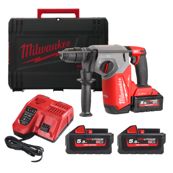 Milwaukee M18 FUEL™4 Mode SDS Plus Hammer Drill with 2 x 5.5Ah Batteries M18ONEFHPX-552X