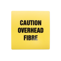 Caution Overhead Fibre Label Sticky Back 70x70mm - Pack of 10