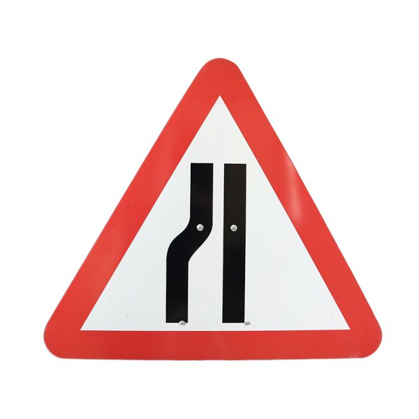 Road Narrows Left Cone Sign 750mm Triangle