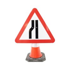 Road Narrows Left Cone Sign 750mm Triangle